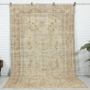 5x9 Vintage Rug, Beige Turkish Area Rug, Antique Handmade Rug, Muted Rug, Oushak Rug, Bedroom Rug,  Neutral Rug, Anatolian Rug, 4&#39;8x8&#39;8 feet