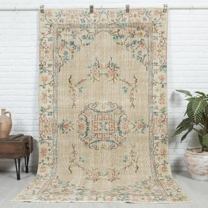 5x9 Vintage Rug, Beige Turkish Area Rug, Antique Handmade Rug, Muted Rug, Oushak Rug, Bedroom Rug, Neutral Rug, Anatolian Rug, Faded Rug
