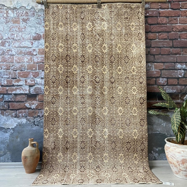 4x7 Vintage rug, Light Brown Turkish Area Rug, Antique Handmade Rug, Anatolian Rug, Bedroom Rug, Wool Oushak Rug, Entryway Rug, 3'7"x6'8" ft