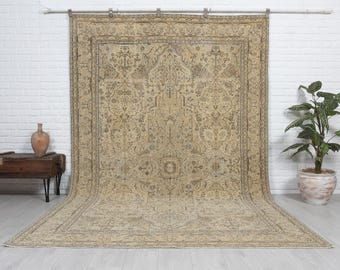 200x300 Handgefertigter Vintage Türkischer Teppich, Beige Anatolischer Oushak Teppich, Neutral Schlafzimmerteppich.