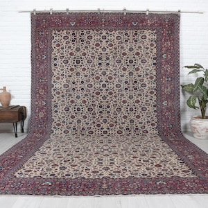 8x12 Vintage Rug, Turkish Area Rug, Beige Wool Rug, Antique Handmade Rug, Oversized Rug, Bedroom Rug, Oushak Rug, Anatolian Rug, Faded Rug