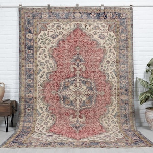6x9 Vintage Rug - Bedroom Rug - Antique Handmade Rug - Red Turkish Rug - Oushak Rug - Decorative Area Rug - Wool Anatolian Rug, 5&#39;7x9&#39;3 feet