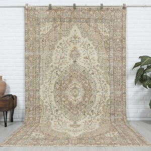 6x9 Vintage Rug, Beige Turkish Area Rug, Bedroom Rug, Handmade Rug, Oushak Rug, Neutral Rug, Wool Anatolian Rug, Muted Rug, Special Design