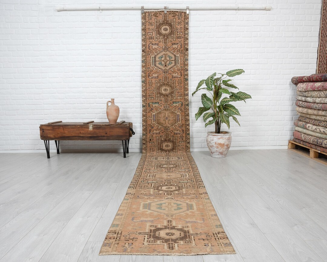 2x14 Handwoven Turkish Runner Rug, Light Brown Vintage Wool Rug ...
