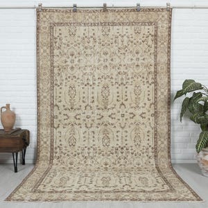 5x9 Vintage Rug, Beige Area Rug, Turkish Wool Rug, Anatolian Rug, Antique Handmade Rug, Muted Rug, Bedroom Rug, Neutral Rug,  5&#39;5 x 9&#39;3 feet