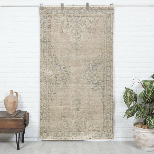 3x6 Vintage Rug, Beige Turkish Rug, Antique Rug, Neutral Rug, Anatolian Rug, Oushak Rug, Muted Rug, Kitchen Rug, Boho Rug, Distressed Rug