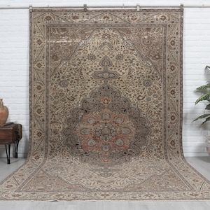 6x10 Vintage Rug, Brown Rug, Turkish Area Rug, Oushak Rug, Anatolian Rug, Natural Rug, Bedroom Rug, Distressed Rug, Old Rug, Special Design.