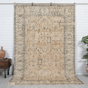 5x8 Vintage Rug, Ivory Rug, Turkish Area Rug, Distressed Rug, Wool Anatolian Rug, Antique Handmade Rug, Bedroom Rug, Faded Rug, Oushak Rug