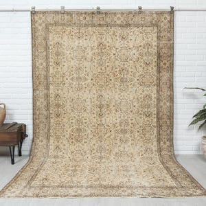 5x9 Vintage Rug, Beige Turkish Area Rug, Antique Handmade Rug, Muted Rug, Oushak Rug, Bedroom Rug, Neutral Rug, Anatolian Rug,  5&#39;6x9&#39;3 feet