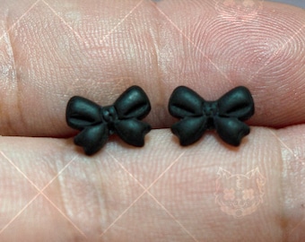 Black Bow Polymer Clay Earrings Studs | Tiny / Small Hypoallergenic Handmade Jewelry | Gothic Jewellery |  Women's Girls Accessories & Gifts