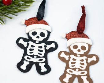 Christmas Gingerbread Skeleton Ornament | Handmade Polymer Clay Tree Decorations | Creepy Xmas Gothic Creepmas Hexmas Decor