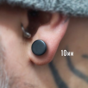 Pair of Matte Black Round Circle Polymer Clay Earrings Studs Handmade Jewelry Gothic Jewellery Mens Womens Unisex Accessories Gifts image 8