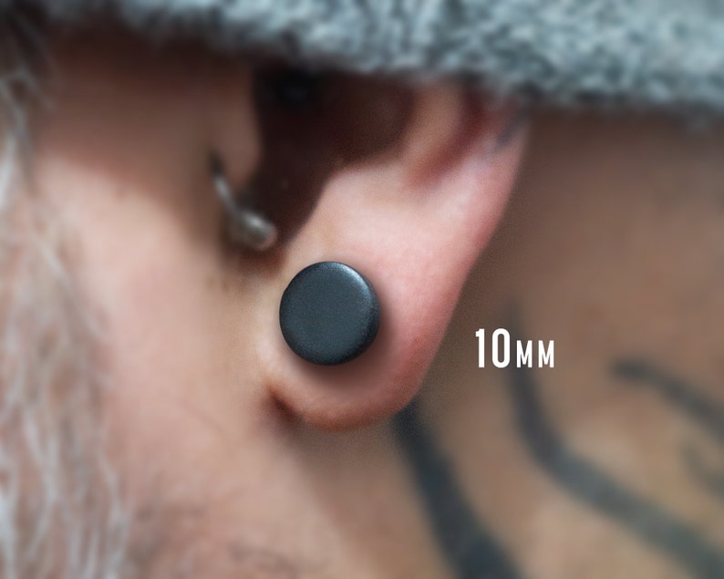 Pair of Matte Black Round Circle Polymer Clay Earrings Studs Handmade Jewelry Gothic Jewellery Mens Womens Unisex Accessories Gifts image 8