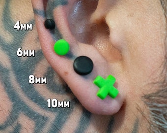 X & Circle Polymer Clay Earring Studs Matte Colours Cross Dot Round Hypoallergenic Gothic Punk Jewellery Simple Mens Unisex Gift Him Her
