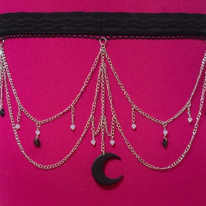 Stainless Steel Moon and Stars Beaded Thigh Body Chains Jewellery Accessory | Thick Thighs | Plus Size Gothic Leg Fashion | Garter Lingerie