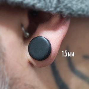 Pair of Matte Black Round Circle Polymer Clay Earrings Studs Handmade Jewelry Gothic Jewellery Mens Womens Unisex Accessories Gifts image 4