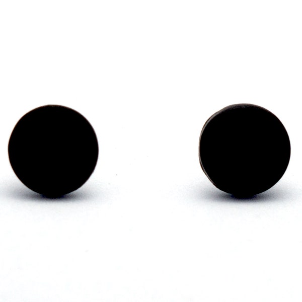 Pair of Matte Black Round circle Polymer Clay Earrings Studs | Handmade Jewelry | Gothic Jewellery |  Mens Womens Unisex Accessories Gifts
