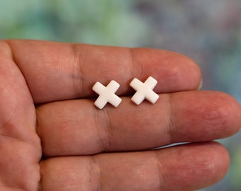 Matte White X Cross Polymer Clay Earrings Studs | Handmade Modern Classic Minimalist Jewellery Jewelry Accessories Mens Unisex Gifts Him Her