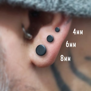 Pair of Matte Black Round Circle Polymer Clay Earrings Studs Handmade Jewelry Gothic Jewellery Mens Womens Unisex Accessories Gifts image 1
