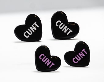 CUNT Black Heart Personalized Earrings Studs | Handmade Jewelry | Funny Swear Offensive Jewellery | Womens Christmas Novelty Gifts for Her