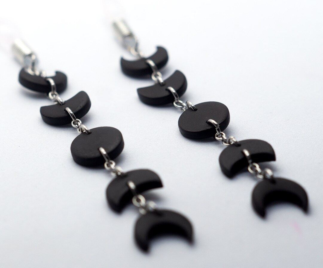 Moon Phases Black Polymer Clay Glasses Dangle Chain Charms | Handmade ...