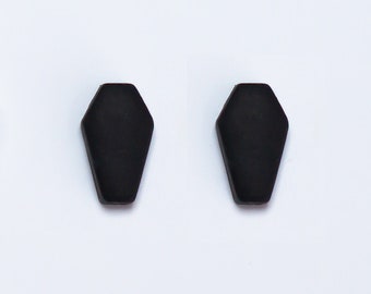 Matte Black Coffin Polymer Clay Earrings Studs | Handmade Jewelry | Hypoallergenic Gothic Jewellery |  Mens Womens Unisex Accessories Gifts