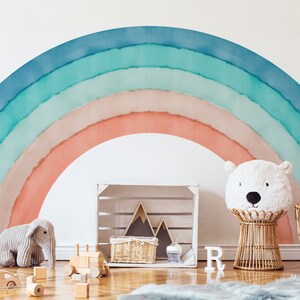 Achter wieg muur sticker, aquarel regenboog kamer kunst, kleurrijke kunst aan de muur, boho muursticker, speelkamer aarde muurschildering, regenboog behang 12
