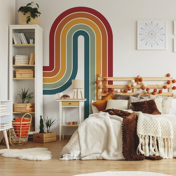 Bohemian Rainbow Wall Decal, Little Boy Room Wall Decal, Retro Nursery Decor, Kids Room Removable Wallpaper, Rainbow Stickers For Nursery 30