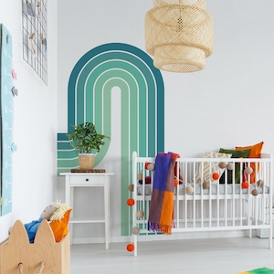 Teal Rainbow Wall Decal, Neutral Rainbow Wall Sticker, Nursery Kids Room Decor, Baby Shower Gift, Colorful Rainbow For toddler wall decor 27