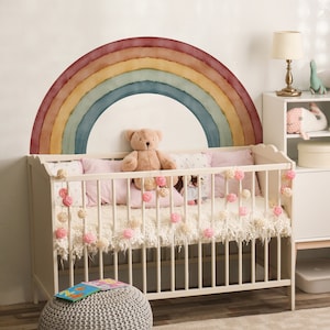Watercolor Rainbow Wall Sticker, Unisex Rainbow Decal, Behind The Crib Decor, Baby Bedroom, Colorful Wall Decal, Peel And Stick Removable 30