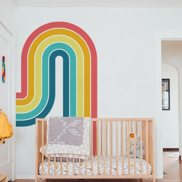 Rainbow Nursery Wall Decal, Retro Rainbow Sticker, Behind The Crib Decor, Baby Bedroom, Colorful Wall Decal, Peel And Stick Removable Art 54