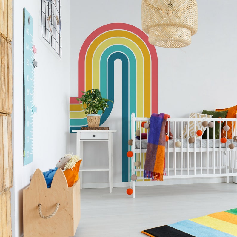 Rainbow Nursery Wall Decal Retro Rainbow Sticker Behind the Etsy