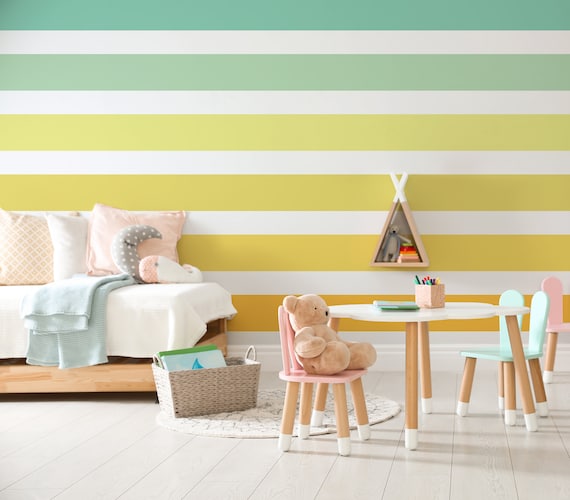 Rainbow Removable Wall Stripes, Colorful Pastel Rainbow Wall Mural, Above  the Crib Stripes Sticker, Peel and Stick Repositionable Decal 48 