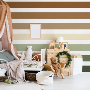 Bohemian Rainbow Removable Wall Decal, Earthy Rainbow Wall Mural, Above The Crib Stripes Sticker, Peel and Stick Repositionable Stripes 50