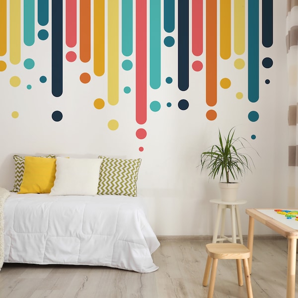 Peel And Stick Nursery Wall Decal, Playroom Wall Decal, Removable Wall Mural, Rainbow Wall Art, Baby Bedroom Decor, Retro Wall Decal 54