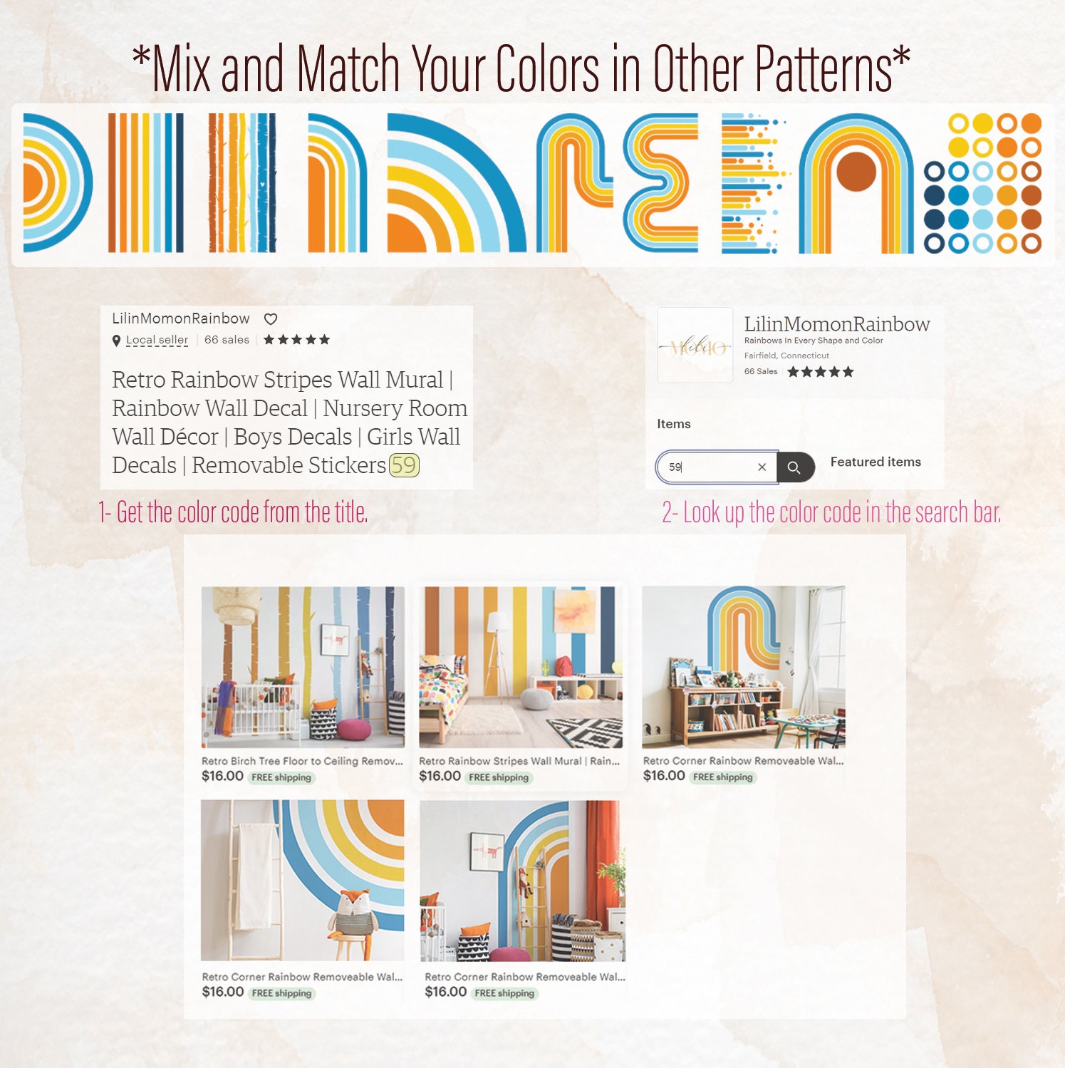 Boho Rainbow Nursery Wall Decal, Removable Wallpaper, Kids Room Decor ...