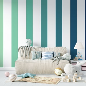Rainbow Nursery Wall Stripes Sticker, Teal Rainbow Decal, Behind The Crib Decor, Baby Bedroom, Colorful Wall Decal, Kindergarten Decor 27