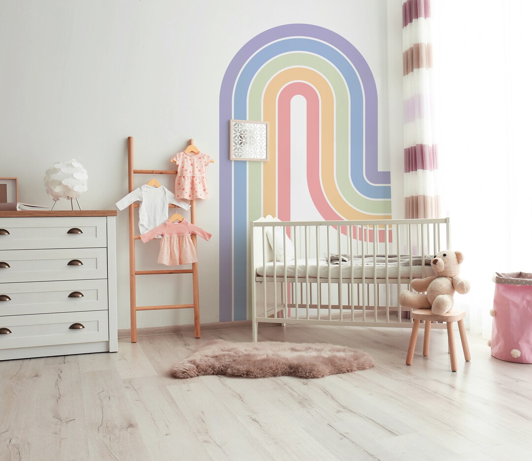 Girls Rainbow Wall Decal, Rainbow Art Kids Room, Rainbow Wall Sticker, Toddler Bedroom Decor ...