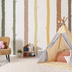 Scandinavian Forest Wall Decals, Birch Trees Stickers, Trees Decor, nursery wall sticker, Rainbow, Kids Room Decor, Rainbow Wall Decals 22
