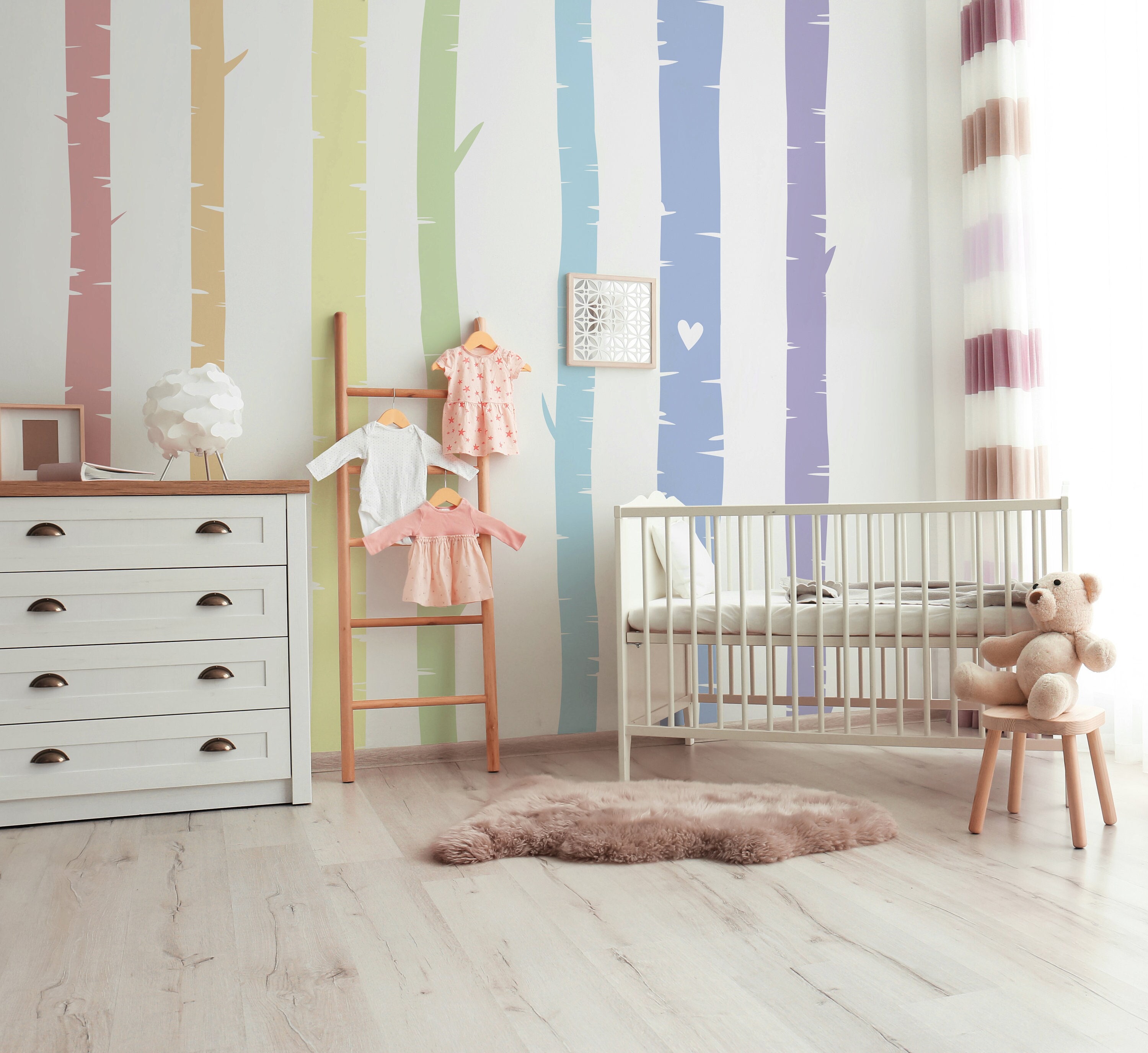 Colorful Birch Trees Removable Wall Decal Unisex Pastel - Etsy