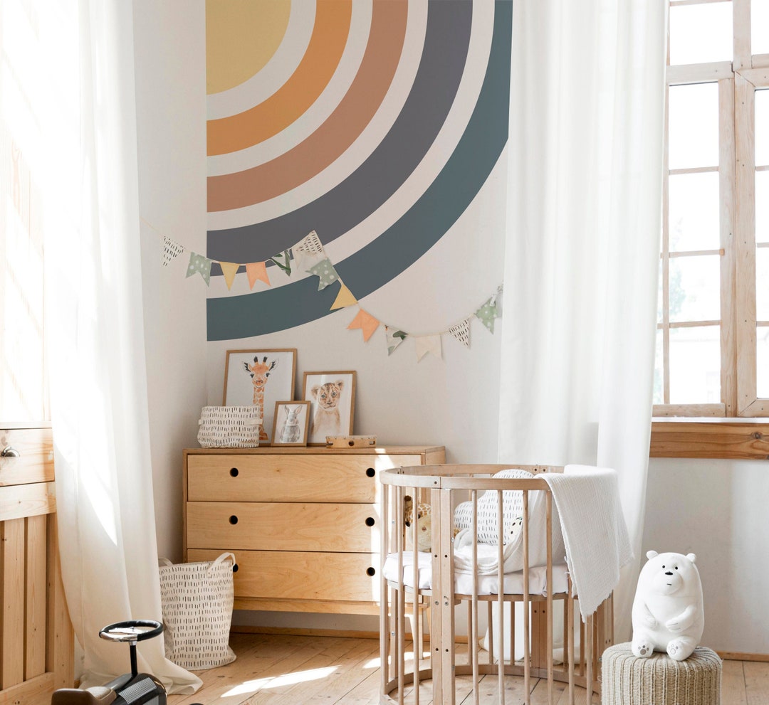 Boho Rainbow Nursery Wall Decal, Removable Wallpaper, Kids Room Decor ...