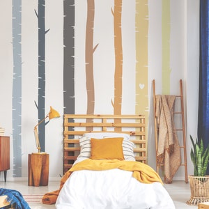 Scandinavian Wall Decal, Little Baby Bedroom Wall Decal, Woodland Nursery Decor, Birch Trees Wallpaper, Rainbow Stickers For Nursery 51