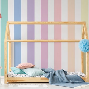 Kids Bedroom Wallpaper, Removable Wall Decal, Playroom Stripes Wall Stickers, Shared Bedroom Decor, Pastel Mural, Toddler Room Wall Decor 13