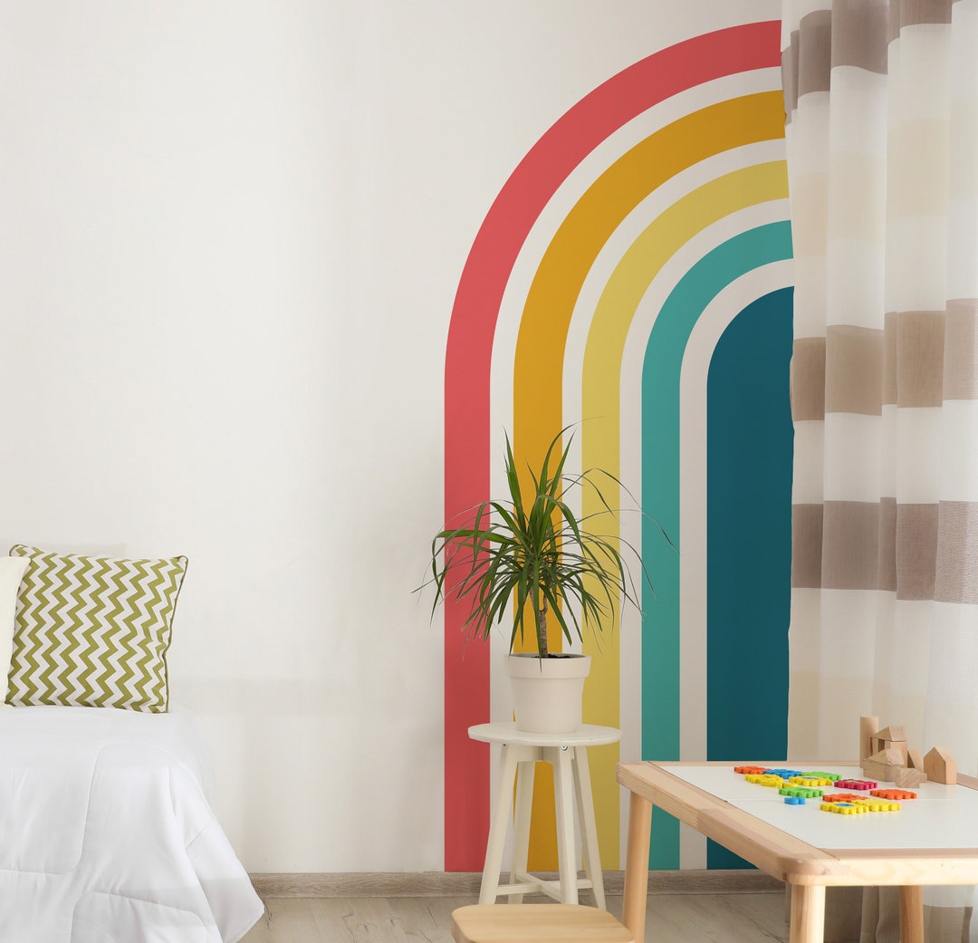 Retro Rainbow Wall Decal, Peel and Stick Nursery Mural 54 - Etsy