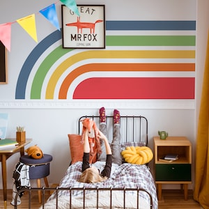 Colorful Rainbow Removable Wall Decal, Boys Retro Rainbow Wall Mural, Above The Crib Sticker, Peel and Stick Repositionable Rainbow Decal 20
