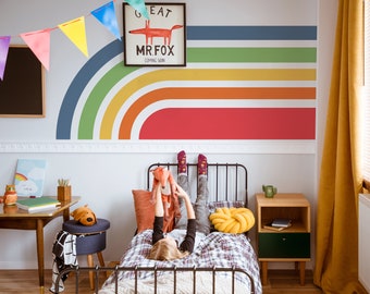 Retro Rainbow Wall Decal, Colorful Removable Wall Art