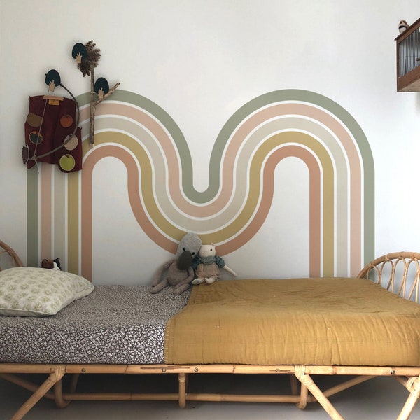 Decalcomania murale arcobaleno Boho, adesivi arcobaleno colorati, adesivo murale asilo nido arcobaleno, arcobaleni Boho, arredamento camera bambini, adesivi murali arcobaleno 21