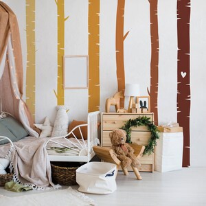 Rainbow Trees Nursery Wall Sticker, Scandinavian Birch Tree Decal, Behind The Crib Forest Decor, Forest Wall Art, Peel  Stick Removable 39