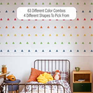 Peel and Stick Triangle Wall Decals, Rainbow Colors Wall Stickers, Colorful Wall Décor, Cute Cheerful Peel n Stick Blocks Playroom 1208