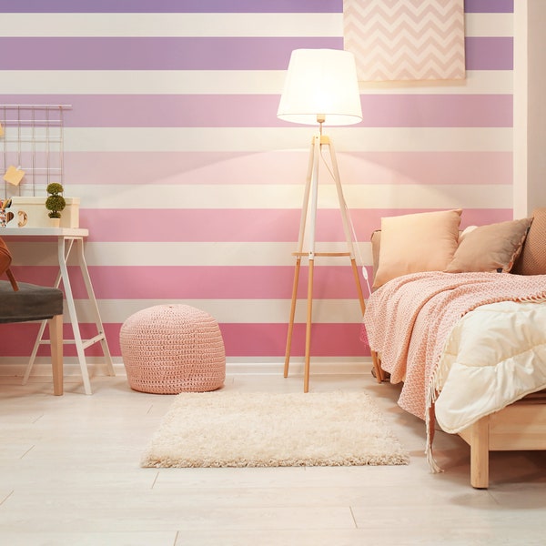 Nursery Stripes Wall Decals, Little Girl Bedroom Wall Stripes, Nursery Decor, Kids Room Removable Wallpaper, Rainbow Stickers For Nursery 17